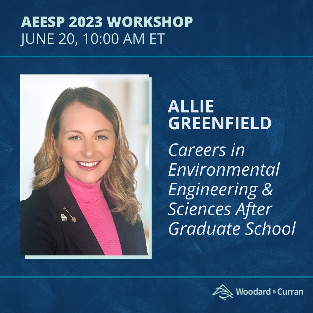 woodardcurran's tweet image. Don&apos;t miss Technical Manager Allie Greenfield discussing #careers in #environmentalengineering and #environmentalscience after graduate school at #AEESP2023 today at 10:00 a.m. ET!  #FutureOfWater #WorkForWater