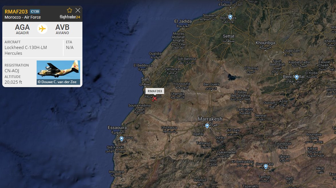 This morning the C-130🇲🇦Royal Moroccan AF CN-AOJ departed from #Agadir with c/s #RMAF203 has flew to 🇮🇹#Aviano AB,probably carying back the #Humwee used during the #AfricanLion23 exercise belonging to 🇺🇸522d Military Intelligence Battalion.
@Blackhand04 @bob_boobs @MoorishFighter