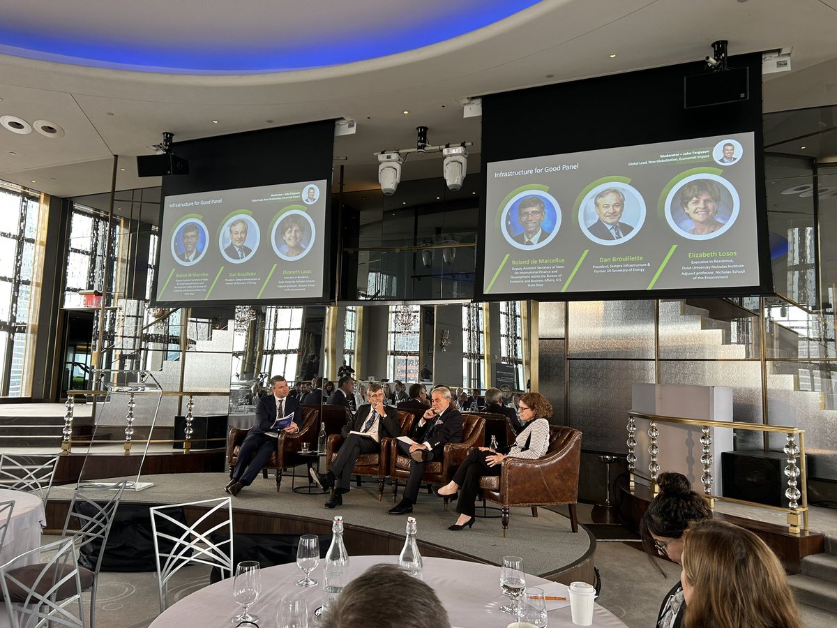 Enjoying Infrastructure for Good event hosted by <a href="/Deloitte/">Deloitte</a>, <a href="/economistimpact/">Economist Impact</a>, and <a href="/DukeU/">Duke University</a> in NYC.  <a href="/DukeU/">Duke University</a> Elizabeth Losos sharing deep experience in sustainable infrastructure development with attendees.  <a href="/DukeUClimate/">Duke Climate Commitment</a> <a href="/DukeEngineering/">Duke Engineering</a> <a href="/DukeEnvironment/">Duke Environment</a>