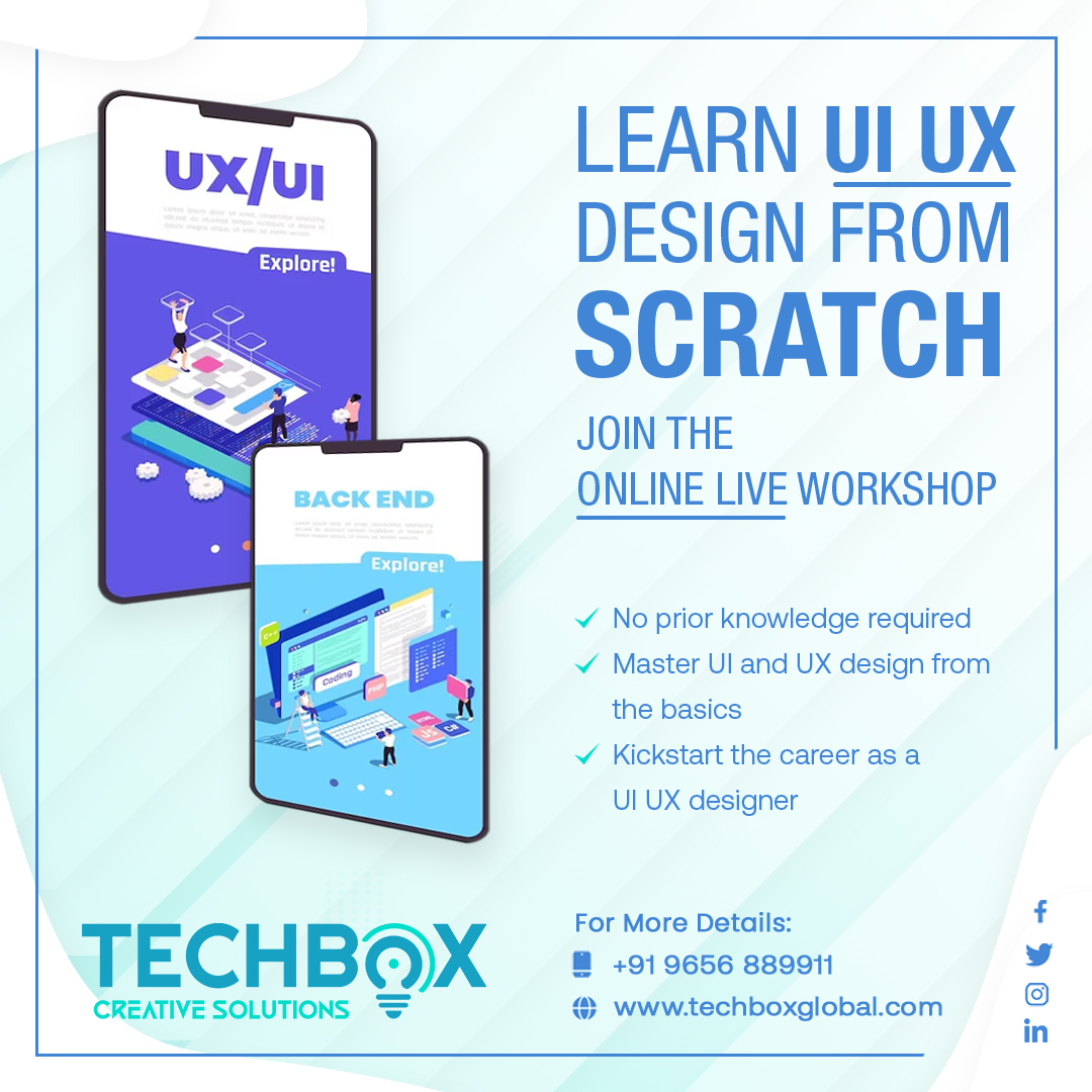 Learn UI UX Design, Join the online Live workshop

For more details visit: techboxglobal.com

#uiuxdesign #uidesign #uxdesign #liveworkshop #careers #Techbox #Online #Techbox #india