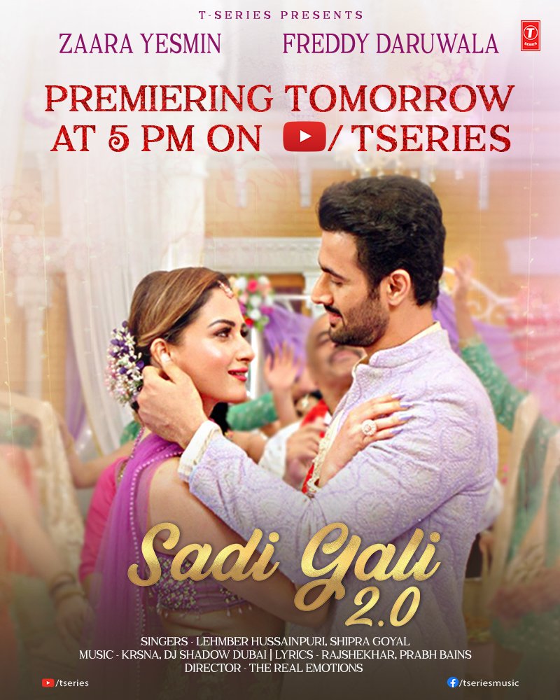 T-Series (@tseries) on Twitter photo The wait for this Punjabi love mix is about to end! 💃
#SadiGali 2.0 premiering tomorrow at 5 PM. Stay tuned: bit.ly/SadiGali2
#tseries <a href="/zaarayesmin/">Zaara Yesmin</a> <a href="/Freddydaruwala/">Freddy</a> <a href="/LehmberH/">Lehmber Hussainpuri</a> <a href="/theshipragoyal/">Shiprra Goyal</a> <a href="/realkrsna/">KR$NA</a> <a href="/DJShadowDubai/">DJ Shadow Dubai</a> <a href="/rajshekharis/">Raj Shekhar</a> #PrabhBains <a href="/treelatest/">The Real Emotions Entertainment</a> The wait for this Punjabi love mix is about to end! 💃
#SadiGali 2.0 premiering tomorrow at 5 PM. Stay tuned: bit.ly/SadiGali2
#tseries <a href="/zaarayesmin/">Zaara Yesmin</a> <a href="/Freddydaruwala/">Freddy</a> <a href="/LehmberH/">Lehmber Hussainpuri</a> <a href="/theshipragoyal/">Shiprra Goyal</a> <a href="/realkrsna/">KR$NA</a> <a href="/DJShadowDubai/">DJ Shadow Dubai</a> <a href="/rajshekharis/">Raj Shekhar</a> #PrabhBains <a href="/treelatest/">The Real Emotions Entertainment</a>