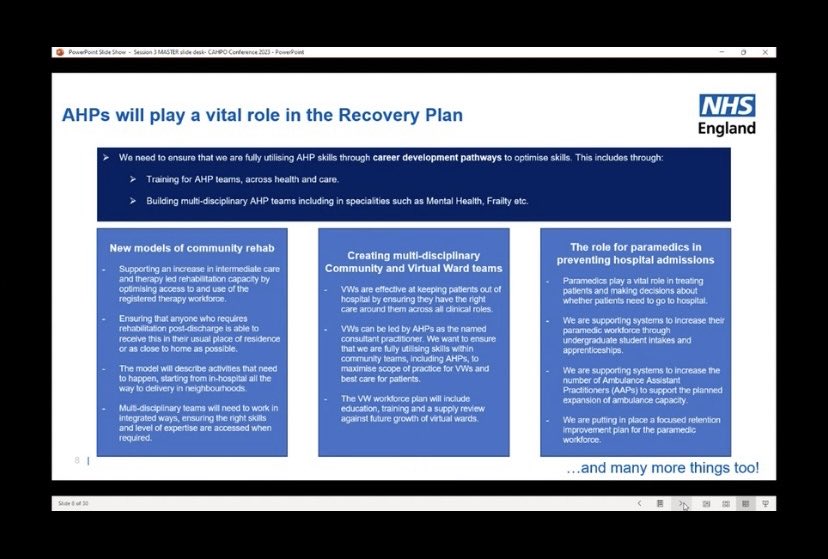 ⁦@SJM_NHS⁩ 
#AHPs pivotal in the IUEC recovery plan
#ManagingFrailty 👵🏻
#AdvancedPractice 🔝
#RehabWorks 💪🏼
#CareCloserToHome🏡

#AHPsDeliver 
#CAHPO23