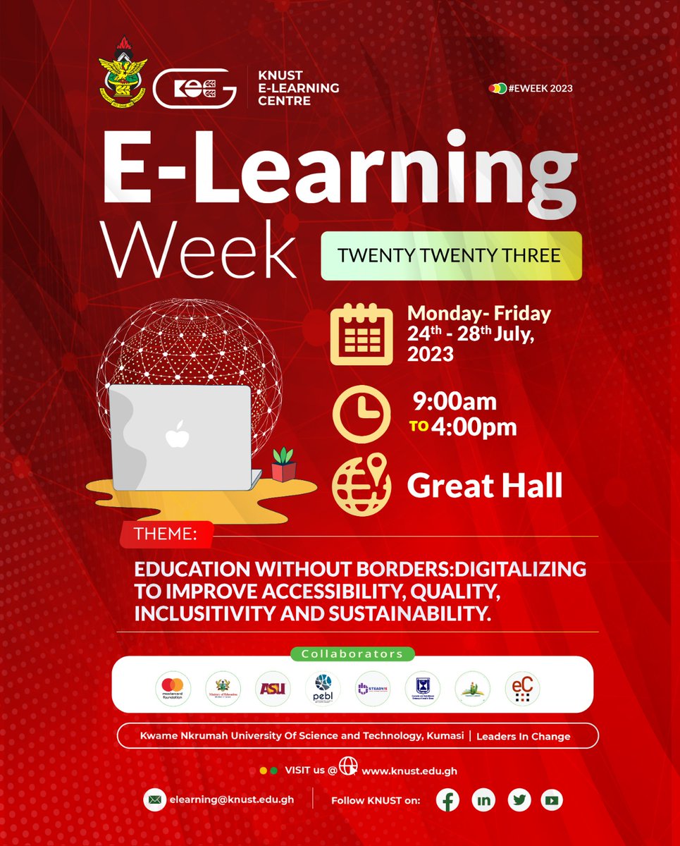 Education without Borders;
🗓 - 24th-28th July 2023
⏰- 9:00am to 4:00pm
🏠-  Great Hall
#elearningweek #Eweek2023