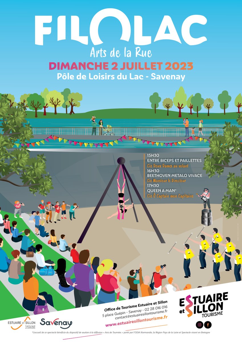 🤩 Fil O Lac, LE rendez-vous annuel dédié aux Arts de la Rue en Estuaire et Sillon, c'est dimanche 2 juillet à #Savenay
✨ Entre acrobatie aérienne, #spectacle décalé, sensibilité musicale, instant de poésie et humour 👉 estuairesillontourisme.fr/fil-o-lac-0