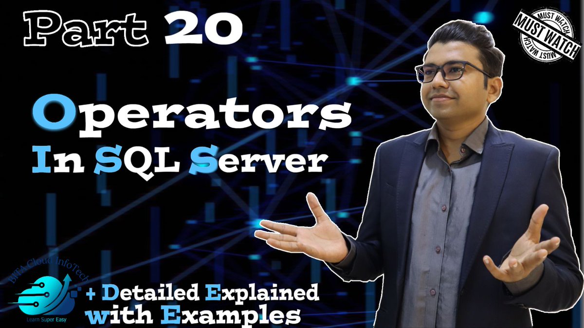 Learnsupereasy's tweet image. Mastering SQL Operators : Exploring the Variety of Operators for Powerful Querying In SQL Server
Watch Full Video on Youtube:
youtube.com/watch?v=lqXVnF…
#SSMS
#SQLtricks
#dataqueries
#SQLprogramming
#databaselearning #SQLknowledge
#databaseexpertise
#technologyexplained