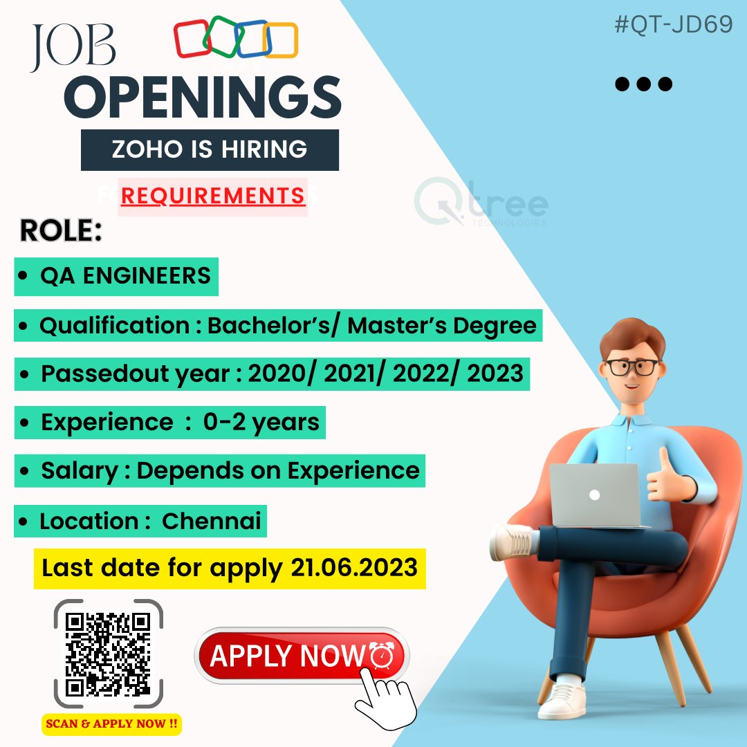 Job Openings

ROLE: QA Engineer

Scan & Apply Now!!!!

#placement #jobopertunity #job #qtreeplacement #qtreejob #hrinterview #hiringnow #hr #softwaredeveloper #jobopenings #javadeveloper #share #resume #python #softwaretesting #ai #aws #java #digitalmarketing #sap #automation