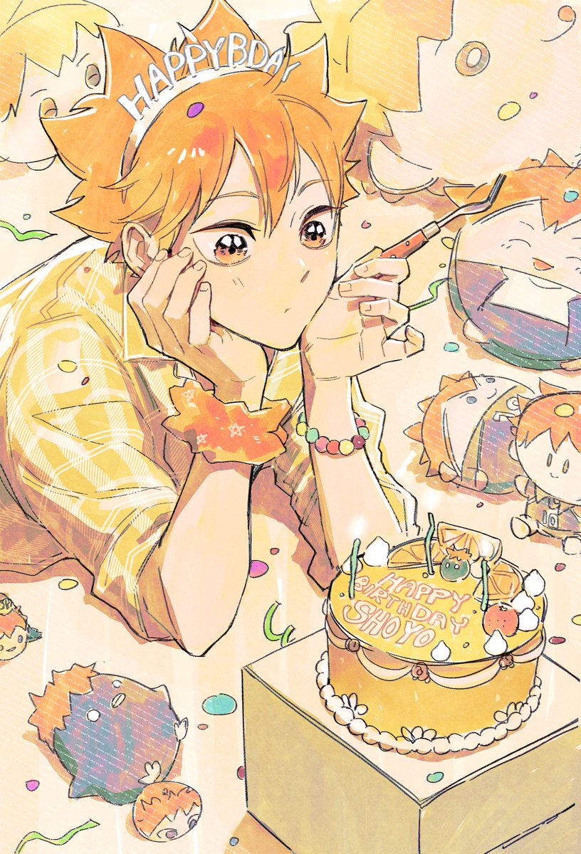 1boy male focus happy birthday food orange hair birthday cake cake  illustration images