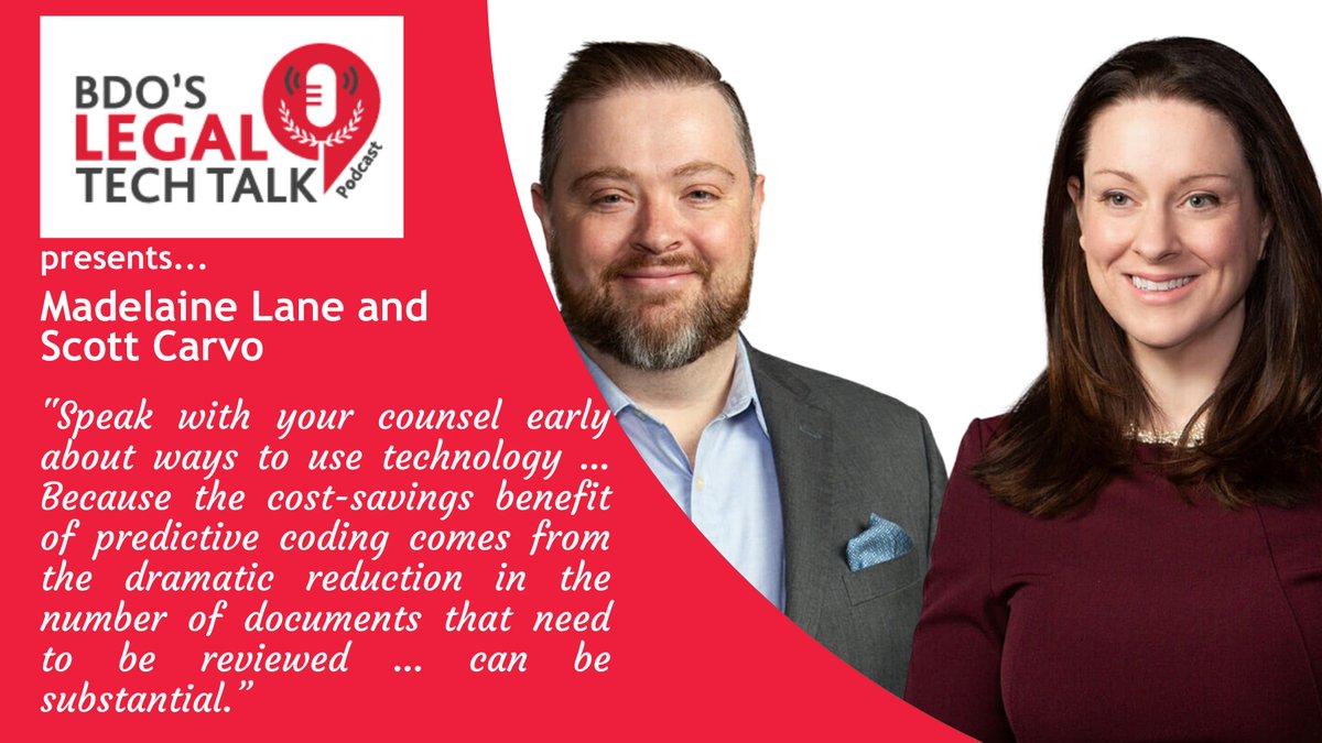 We excited to welcome Madelaine Lane &amp; Scott Carvo, #eDiscovery #lawyers at <a href="/WNJLLP/">Warner Norcross + Judd</a>  to <a href="/BDO_USA/">BDO USA</a>'s #LegalTechTalk #podcast! We chatted about #legaltechnology criminal &amp; civil cases, #collaboration &amp; #legalethics! 

Click here --> bit.ly/lttep12