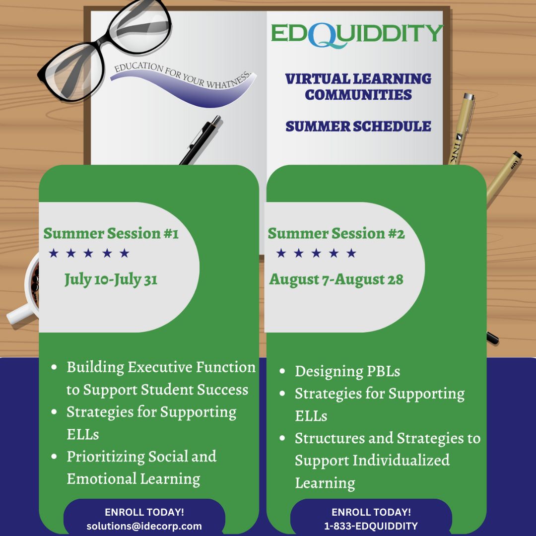 We have 2 summer sessions for Virtual Learning Communities kicking off on 7/10! There are 3 different course offerings for each. Have fun designing materials for your classroom and collaborating with Ts in other districts! Find out more: edquiddity.com/vlc #lrnchat #k12