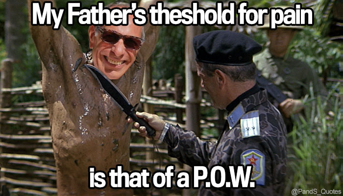 PandS_quotes's tweet photo. "My Father’s threshold for pain is that of a P.O.W." @SebastianComedy #EP558 #rambo https://t.co/gBnqUPsmyX