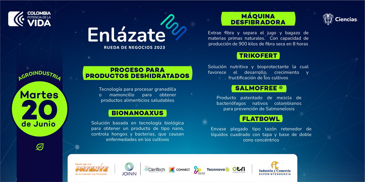 Hoy estamos en enlázate rueda de negocios #Enlazáte2023 #Innovación  
#Ciencia acompañanos 
Inscríbete en lnkd.in/euK5UqUR 
enlazate.com.co