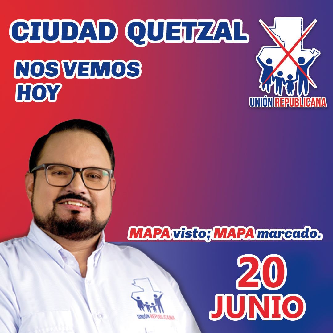 Ciudad Quetzal nos vemos hoy para hacer la Revolución del Corazón 🔵⚪️🔴 

Somos Unión Republicana. Este 25 de junio MAPA VISTO, MAPA MARCADO. 🔵⚪️🔴

#mapavistomapamarcado #Unionrepublicana #UnionxGuate #votaxelmapa #talamontipresidente #talamonti #eleccionesgt2023