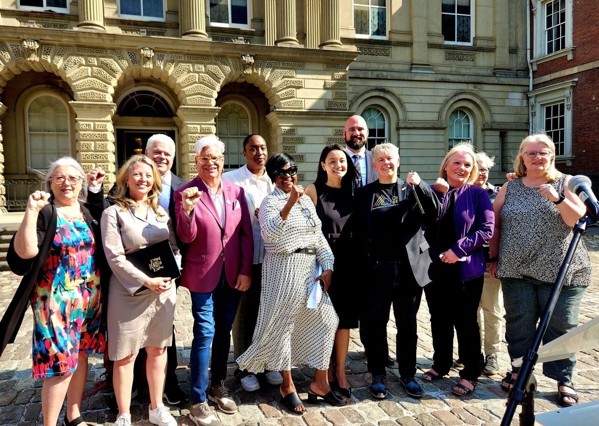 A powerful morning - @OFLabour @CUPEOntario @OPSEU @OCUFA @SEIUHealthCan @OntarioNDP holding a presser as @fordnation @OntarioPCParty begin its appeal against the court's decision to declare #Bill124 Null & Void.  The Tories keep fighting workers - but justice will prevail