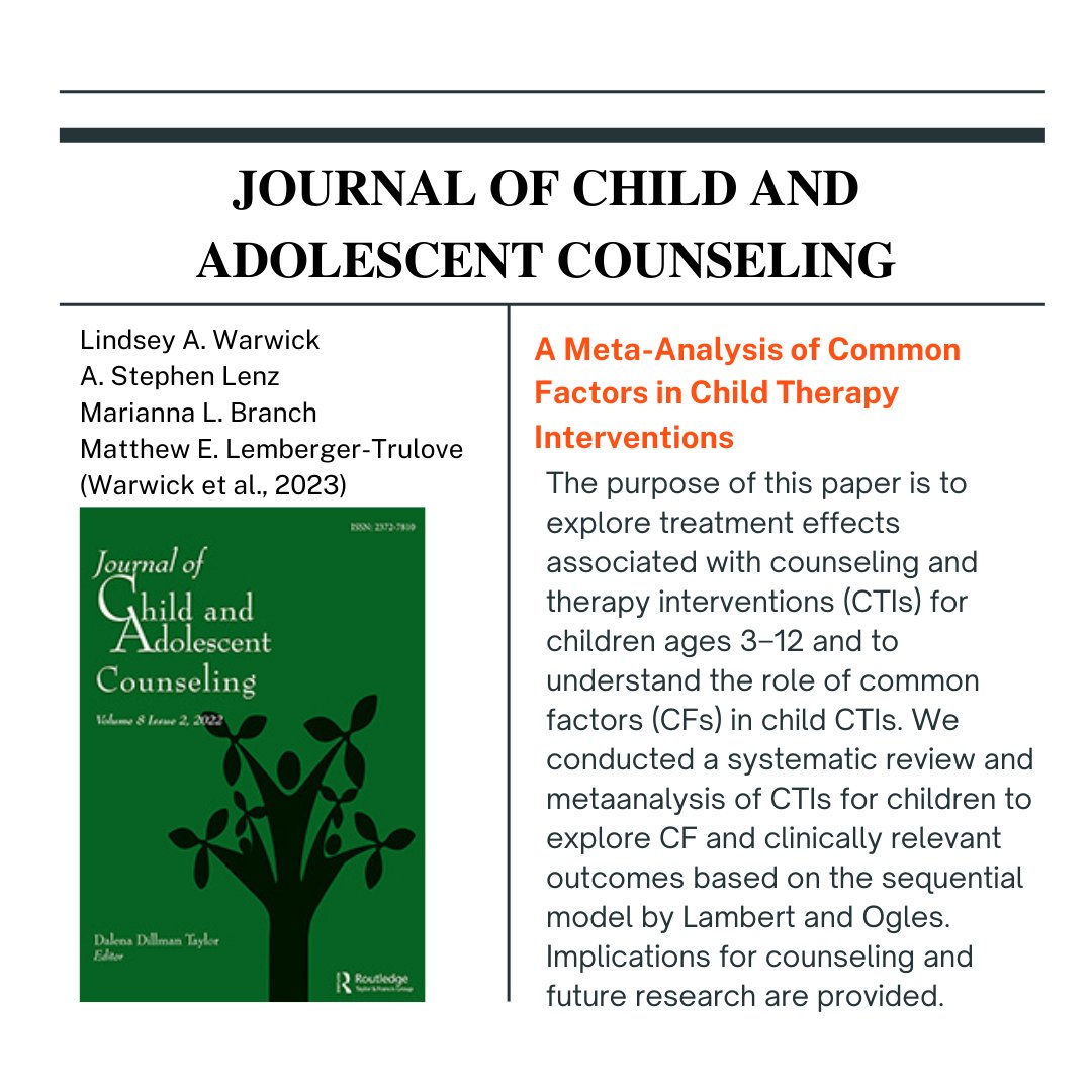 Have you read the most recent JCAC article by Warwick et al.? Read the full article online through acachild.org 
#acac #jcac #childtherapy
