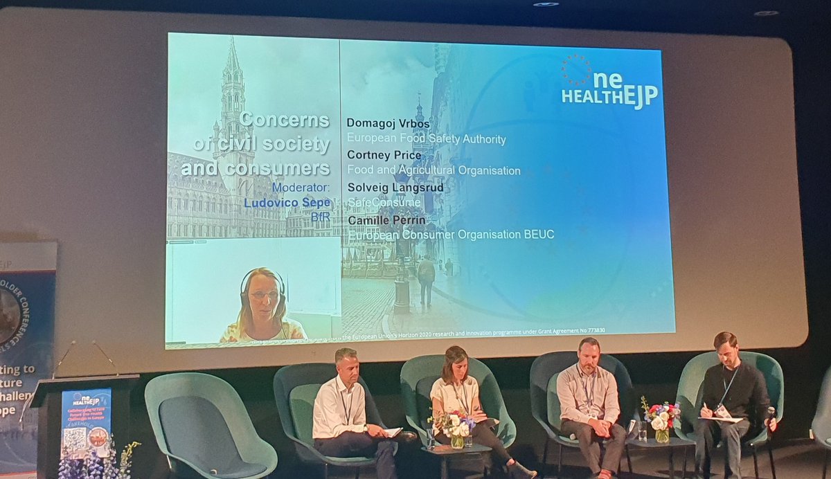 @v_domagoj  @EFSA_EU 
@Cortney_Price  @FAO 
solveig langsrud @Safe_Consume  
@camille_perrin @beuc  a great panel moderated by ludovico sepe from @OneHealthEJP 
With from Cortney hinting strongly to bring #behavioural sciences core at the #OneHealth equation &+ #codesign change