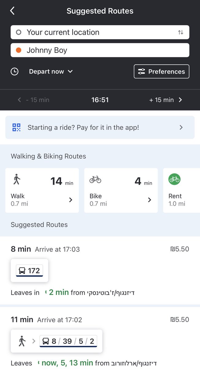 The way to <a href="/GeomobTLV/">Geomob TLV</a> @ Johnny boy bar by bus in <a href="/moovit/">Moovit</a> app.
Always wondered how <a href="/moovit/">Moovit</a> app know the ETA? Come and hear <a href="/safraeli/">Eli Safra</a> from <a href="/moovit/">Moovit</a> on beer. 18:30  today- Johnny boy. <a href="/geomob/">geomob</a>