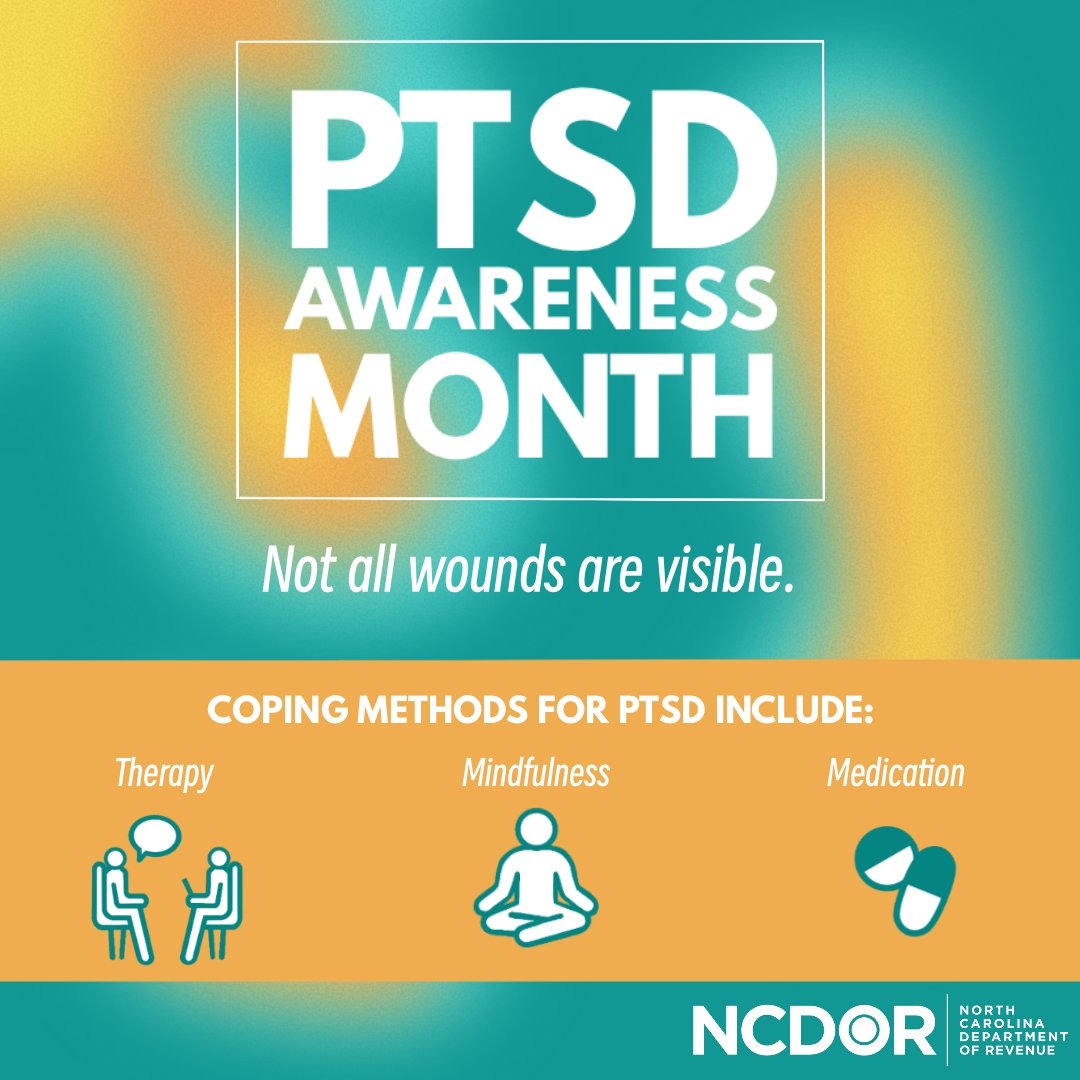 June is PTSD Awareness Month. PTSD is  an important reminder to check in with ourselves & those we love. Let's take this time to create a supportive environment & show understanding & empathy towards those affected. #PTSDAwarenessMonth #MentalHealth #AwarenessMonth #NCDOR