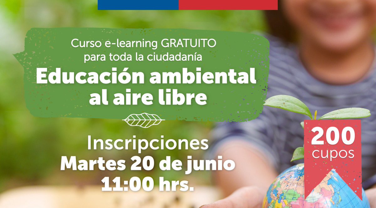 ¿Quieres aprender sobre educación ambiental al aire libre? 🌬️🌱

📣 La Academia Ambiental Adriana Hoffmann cuenta con 200 nuevos cupos disponibles para este curso e-Learning y gratuito.

☝🏽Inscríbete HOY desde las 11:00 horas en mma.gob.cl/academia/