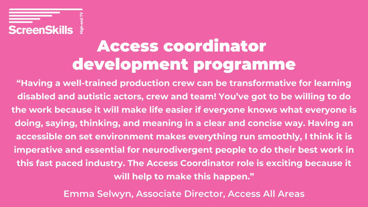 Are you passionate about creating an #accessible set environment for cast & crew?

Why not apply to train as an #AccessCoordinator in #highendTV on our new #HETVSkillsFund-ed programme with @TripleC_UK & delivery partners like @AAATheatre? Apply here: bit.ly/3pi4O9x
