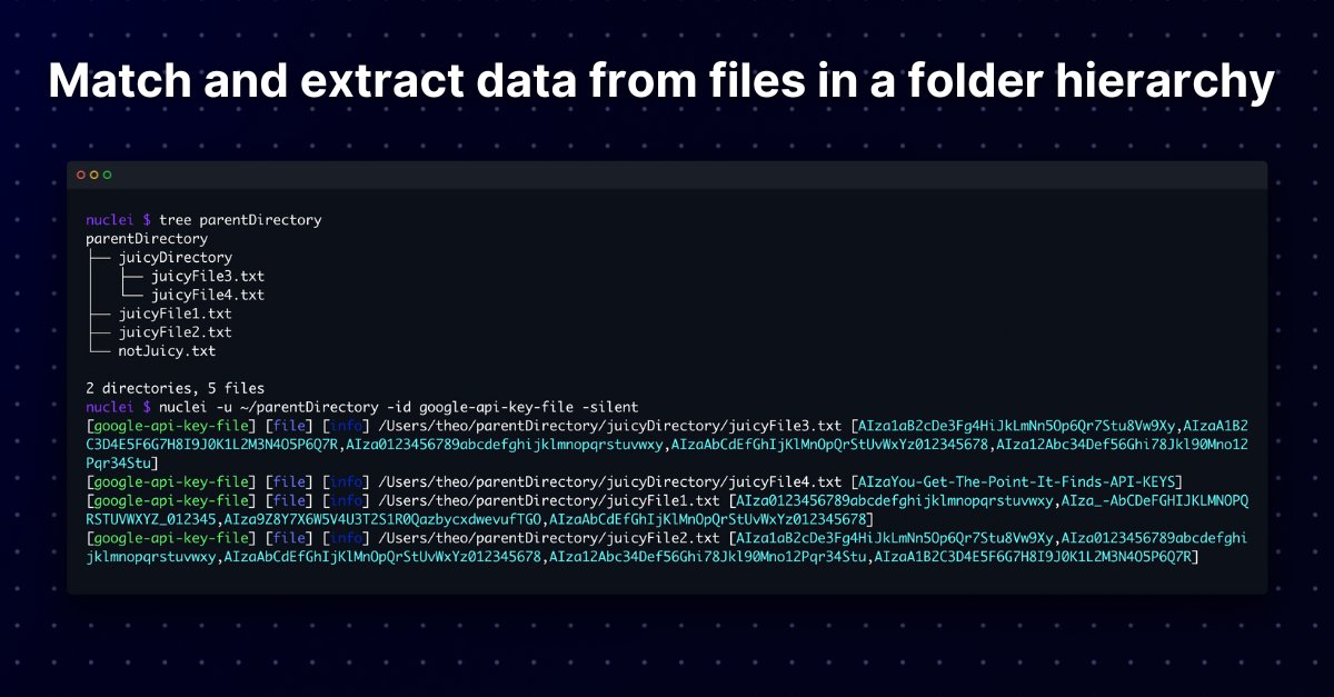 Did you know Nuclei can be used to match and extract data from files within a folder hierarchy? 🗃

Check out this example of how Nuclei can search recursively through directories to extract API keys based on the regex specified in the template! 😎

#Nuclei101 #HackWithAutomation
