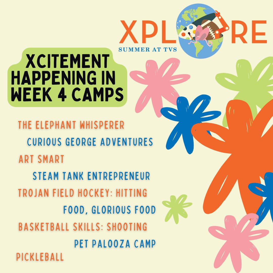 Lots of fun camps are lined up for XPLORE Week 4! Check out our incredible summer offerings at TVS.org/summer!