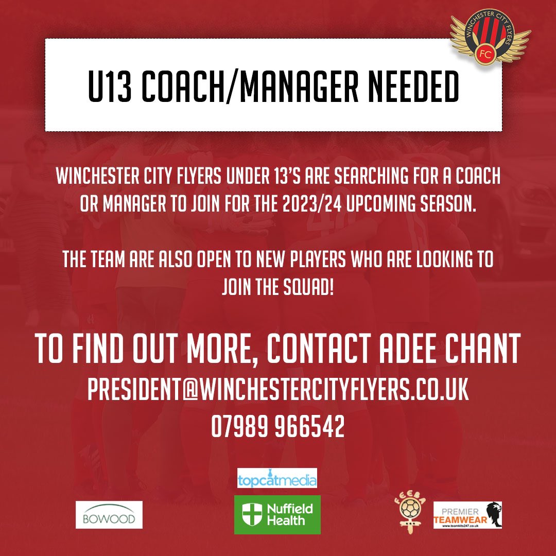 Are you on the lookout for a coaching/management opportunity? 👀

Our Under 13’s might be the place for you! They are searching for a coach/manager while also being open to new players! 

If you’re interested or want any further information, contact Adee via the details below! 📧