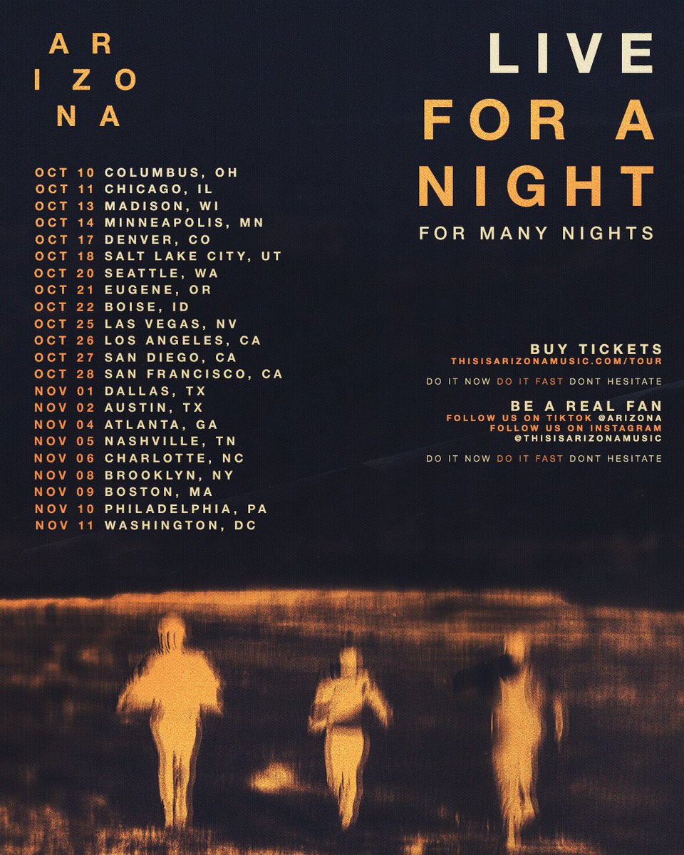 Surprise! We’re going on our first headline tour in a LONG time this fall! Tickets for Live For The Night (For Many Nights) go on sale this friday at 10am Local Time! VIP tickets are on sale today at 12pm est. on our website. Thisisarizonamusic.com/tour
