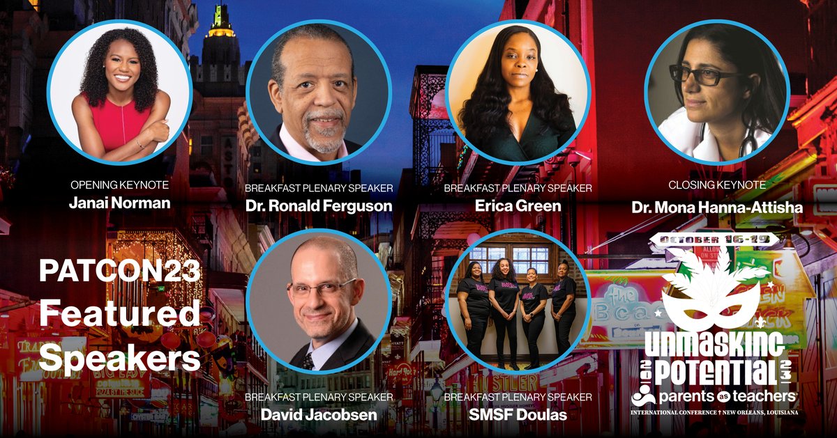 #PATCON23 featured speakers Janai Norman, Dr. Ronald F. Ferguson, David Jacobson, Erica Green, Robin Lloyd, Donna Givens, Tara Ervin and Erica Roberts — Show Me Strong Families Parents as Teachers Home Visiting Doula Program, and Dr. Mona Hanna-Attisha. bit.ly/3O2BPAu