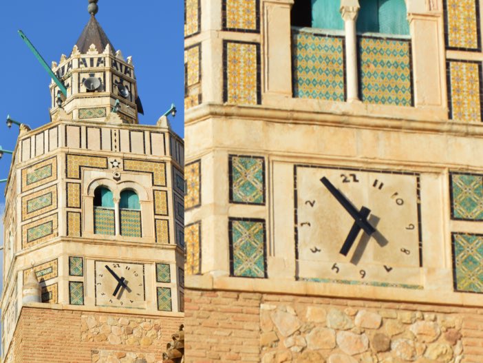 📍Testour,  تستور  Tunisie 

Ville d’origine andalouse, sa grande mosquée est construite au XVIIe sc . 
Sur le minaret on retrouve une horloge à marche inversée . 
La ville recouvre de lieu à l’architecture andalouse ( hammams , mausolées etc).