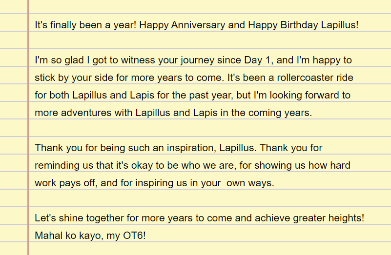 itssunnychanty's tweet photo. An open letter to @Lapillus_twt ...
ONE YEAR WITH LAPILLUS
@offclLapillus #Lapillus #라필루스
#OneWithLAPIsLLUS https://t.co/ldzuoeS3jy