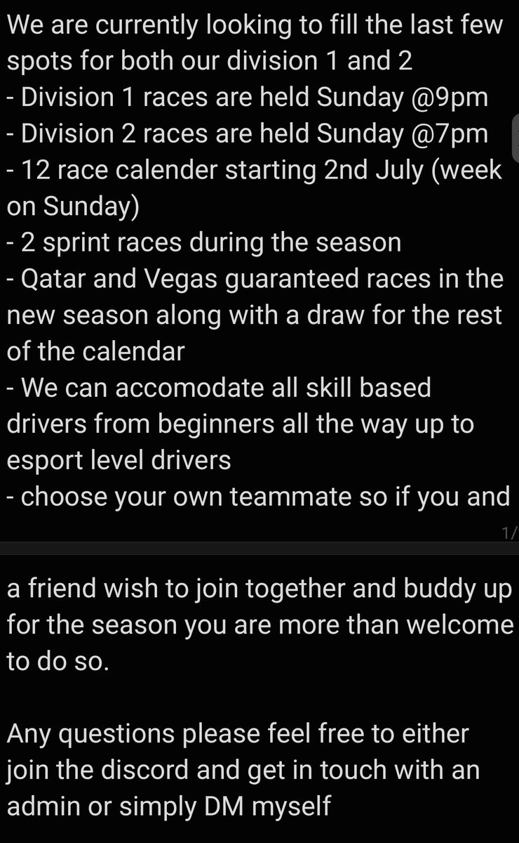 NLR are currently looking new drivers for both of our Sunday tiers before our #f123 #f123league #f123game league gets underway.

We have a few spots left.

We welcome all paces, if interested join our discord below, or dm for details.

discord.gg/rK2YShqx