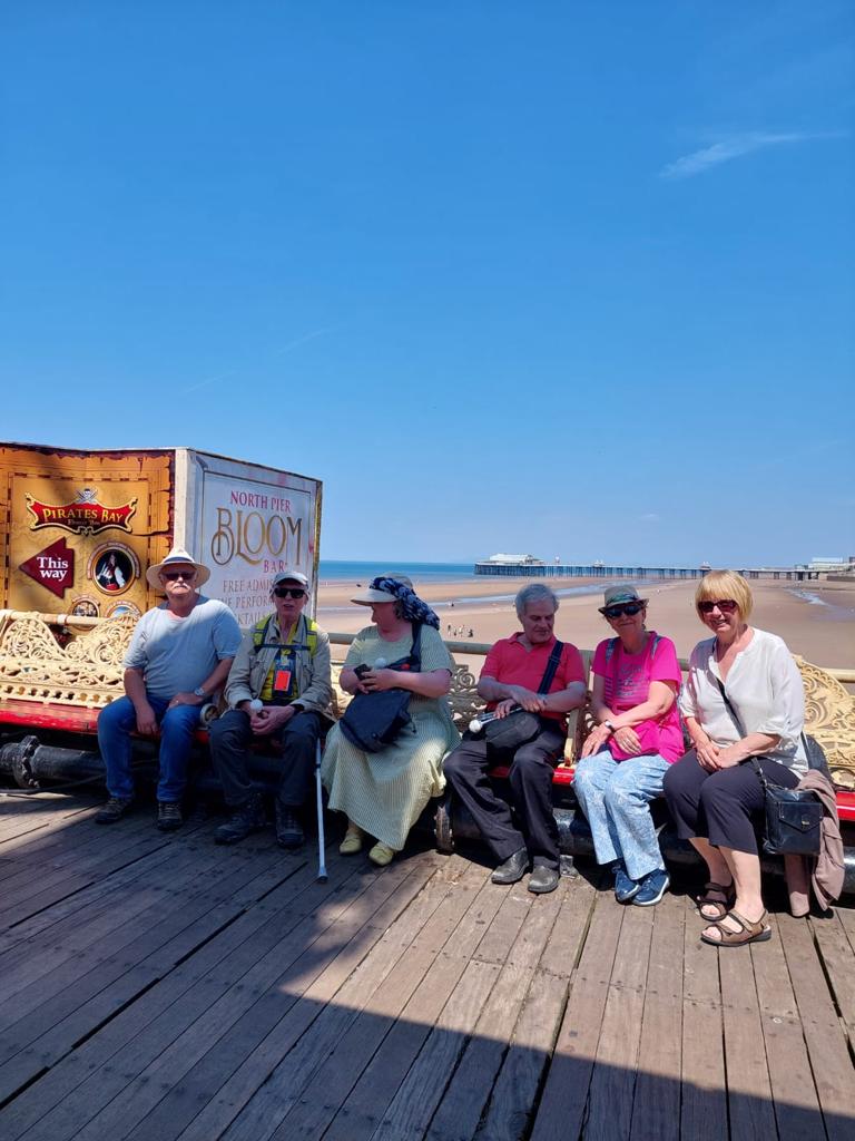 Our visually impaired walking group exchanged the walking track at Woodbank Park for a sunny seaside trip to #Blackpool last week! They all had a lovely day in the sunshine, walking along the prom and beach, and enjoyed a few refreshment stops too! #charity