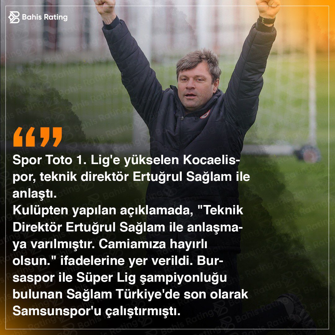 BahisRating's tweet photo. 📢Kocaelispor, teknik direktör Ertuğrul Sağlam ile anlaştı. https://t.co/Skq7G51uff