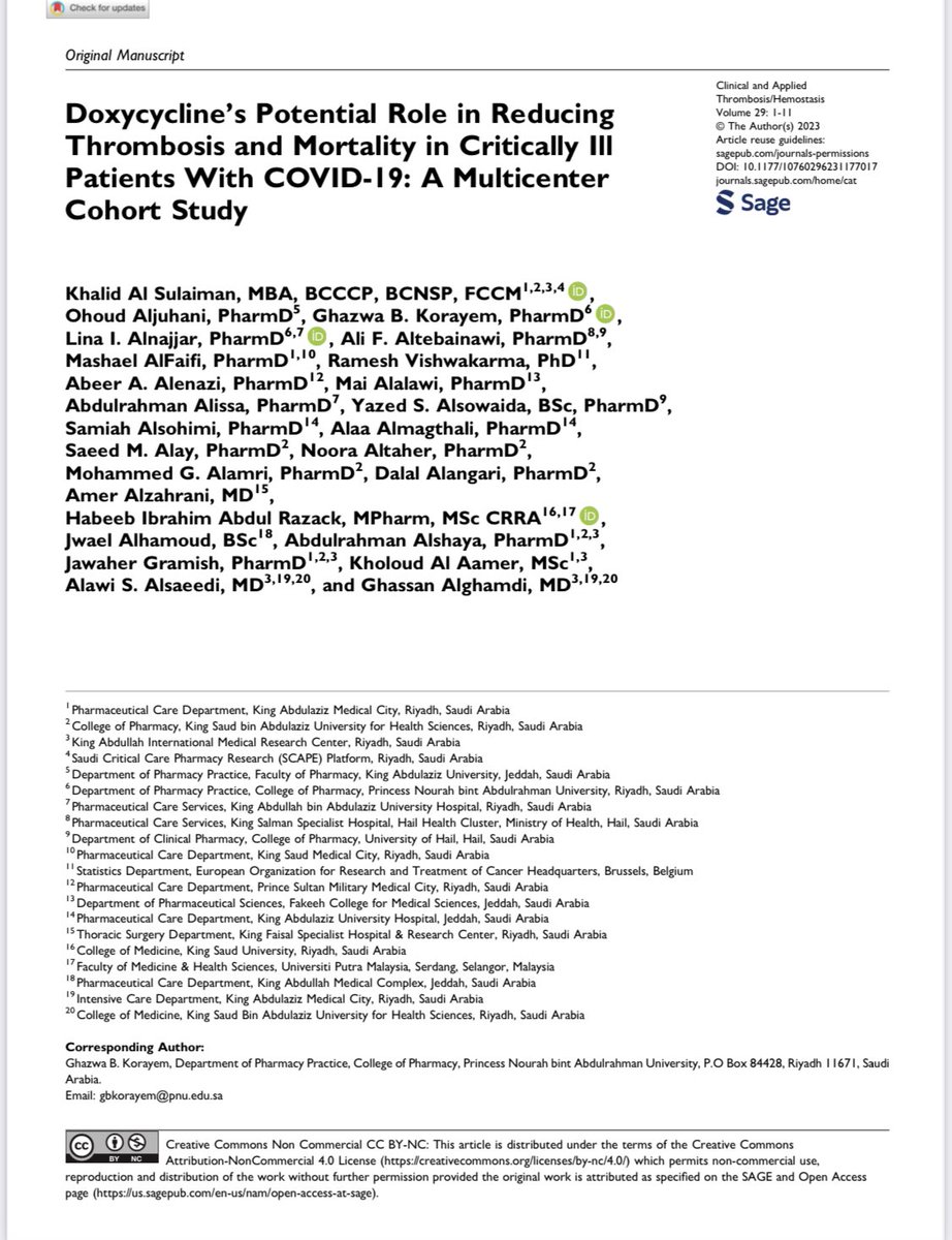 SCAPE_Platform's tweet photo. Exciting news! Our publication titled "Doxycycline’s Potential Role in Reducing Thrombosis &amp; Mortality in Critically Ill Patients With COVID-19: A Multicenter Cohort Study" is now available! Read the full publication here: 

https://t.co/ied2JjBAVH https://t.co/N2y9dRBtGn