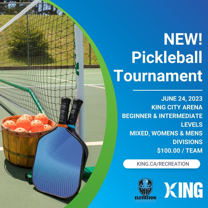 Game on! 🏓 Join in for a fun, recreational pickleball tournament. Mixed, men and women divisions with beginner and intermediate levels available. 3 games plus possible playoff rounds. Own equipment and indoor shoes required. king.ca/recreation