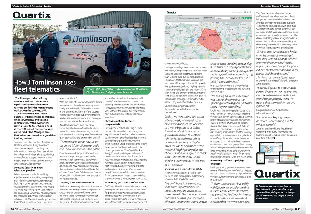 FleetManager_UK's tweet photo. @Quartix UK in this month's Essential Fleet Manager, explaining "How J Tomlinson uses fleet telematics"  - read issue 4(23) https://t.co/spFgG4ApT3
 #essentialfleetupdate #essentialfleets #interview #sharebestpractice
  #telematics https://t.co/GWkRYBzquB