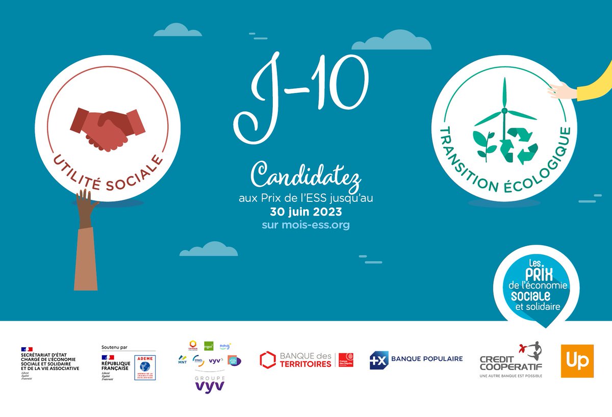 credit_coop_'s tweet photo. ⏰[TIC TAC TIC TAC]
Plus que 10 jours pour vous inscrire aux #PRIXESS23 ! Lancez-vous ! Utilité Sociale ou Transition Ecologique :
🏆5000€ par lauréats au national !
🏆1000€ par lauréats en région !
Candidatez 👉https://t.co/qmcPieeAeU https://t.co/z7XgRwwUDF