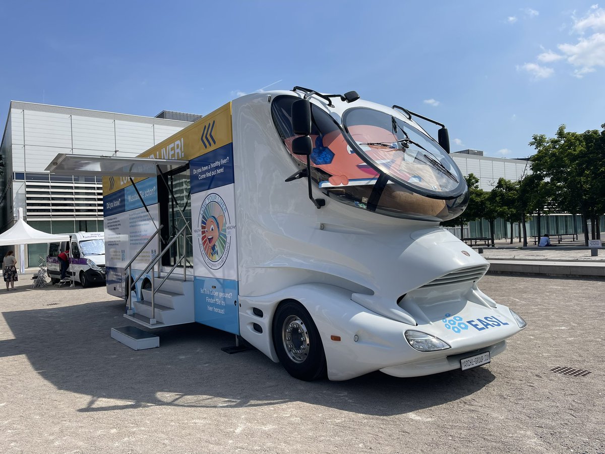 EASL it’s going mobile🚌, then we can support the liver community in every corner of Europe, come and check our new mobile office 👉can also do liver scans and liver checks 
#Loveyourliver and #E…