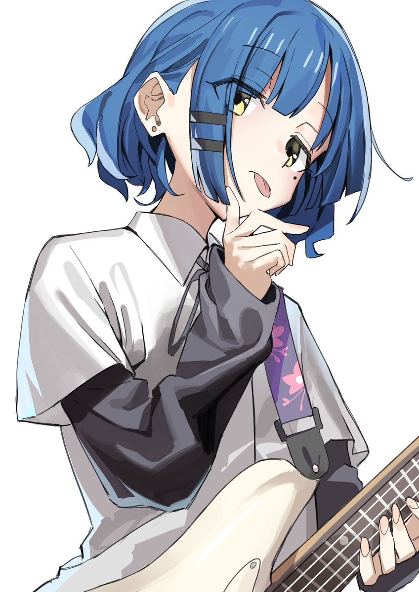 1girl solo tongue out tongue instrument blue hair shirt  illustration images