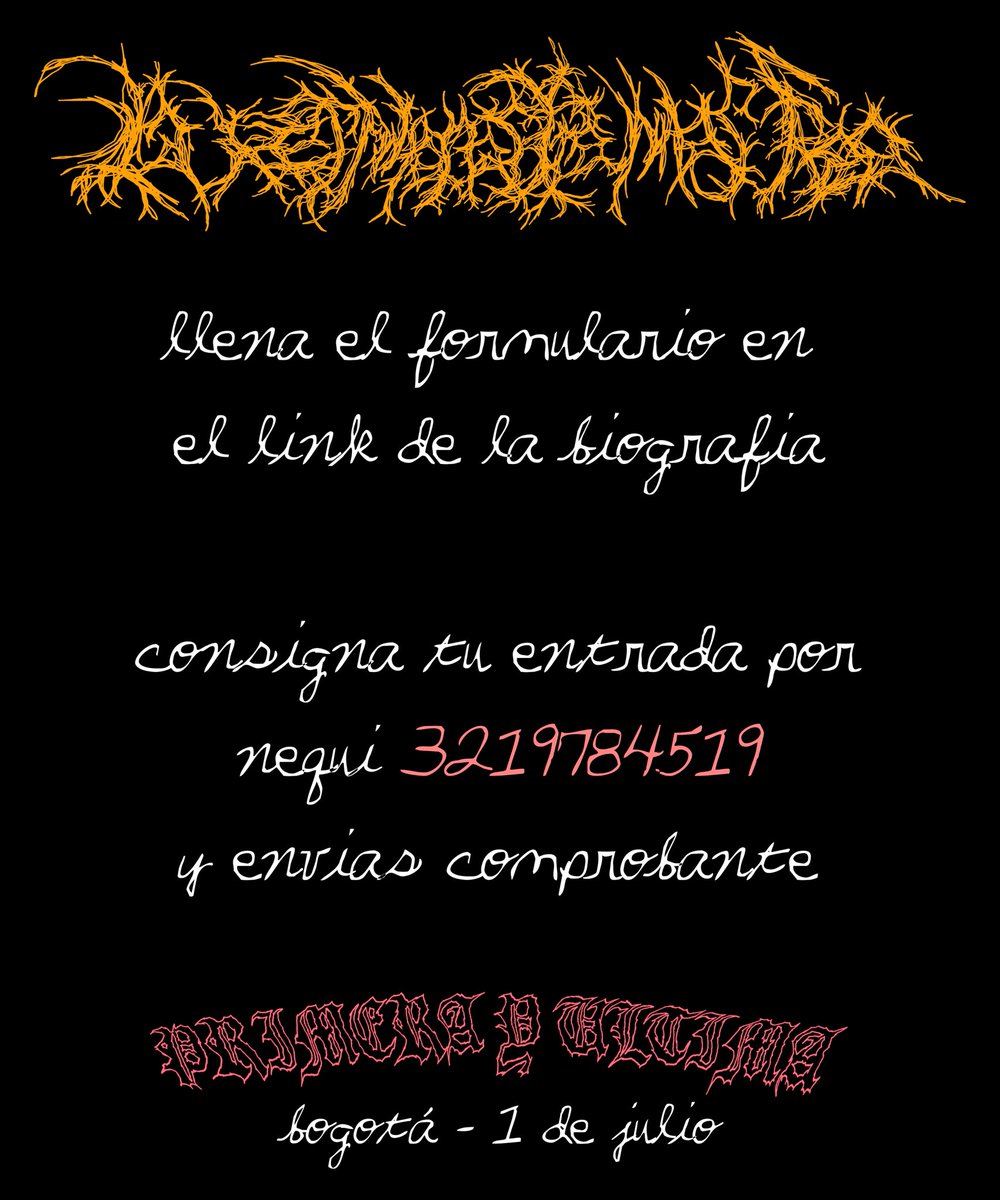 Este 1 de julio comenzamos nuestra PRIMERA Y ÚLTIMA gira con Juliana Quédate Otro Día, Kidchen, Sábado Azul, Agraciada y Ortiga en Enter 
⚠️💔De nuestros últimos toques en Bogotá⚰️💀

Preventa 25k Taquilla 30k
entradas en taplink.cc/lahermanastram…
flyer x miru