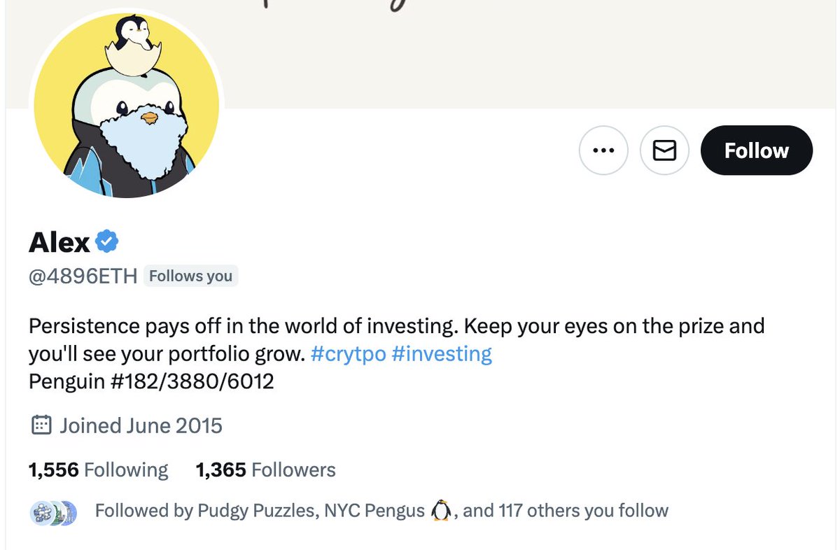 beausecurity's tweet photo. Scammers impersonating Penguins are sending DMs with links that look like @the_x2y2, but are actually phishing links.

I have 116 mutuals with this fake Pengu (Handle: 4896ETH). If you're tagged below, unfollow, report and RT this tweet to spread the word.

Remember, if someone won't use BLUR, OS, or isn't willing to buy your listing (not some fake offer) it's a scam. DO OTC deals on YOUR terms, not the buyer's.