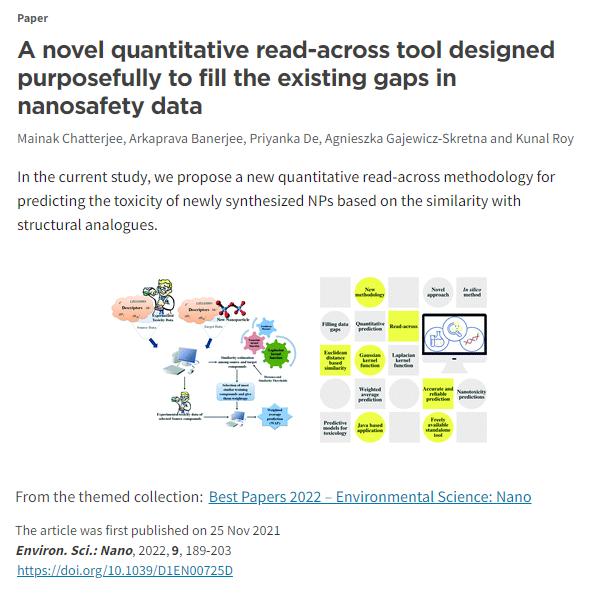 krin2010's tweet photo. Our Original Paper on Quantitative Read-Across has been selected under the Best Papers 2022 List of Environmental Science: Nano (RSC)
https://t.co/ET0chKEfhC
#readacross #Cheminformatics #Chemometrics https://t.co/4fBC18QUWC