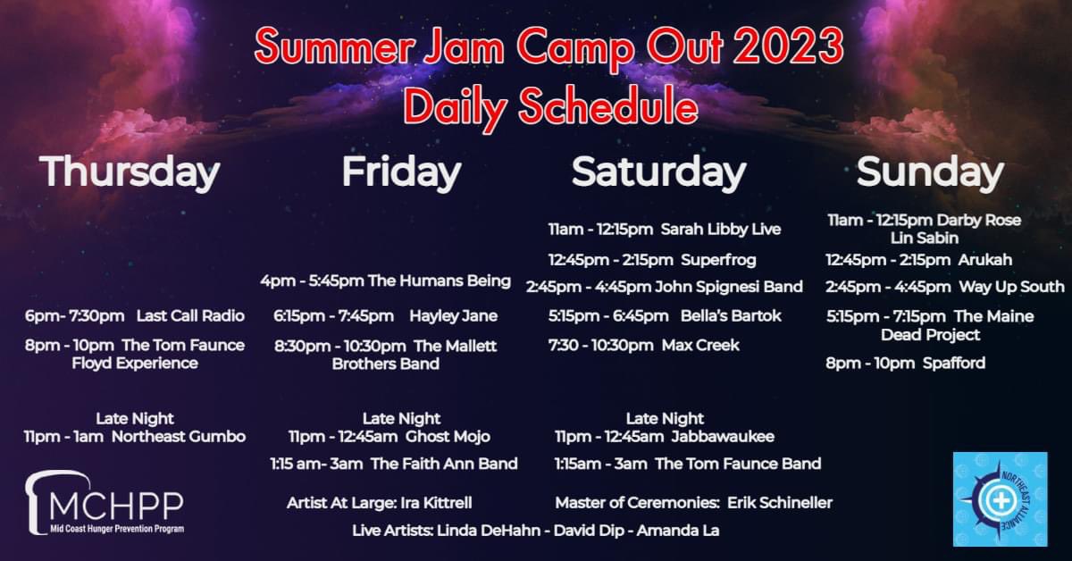 We’re just about a month away from headlining <a href="/SummerJam207/">SummerJamCampOut2020</a> outside Portland ME. The vibes are great there and we can’t wait to be back. Here’s the schedule and set an alarm for our set on Saturday July 15th 🤪

🎟️: eventbrite.com/e/summer-jam-c…