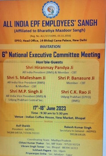 all_epf's tweet photo. 2 दिन कि राष्ट्रीय कार्यकारिणी की बैठक भोपाल में संपन्न हुई जिसमें सभी जरूरी मुद्दों को उठाया गया है https://t.co/rIRDQDSiyx