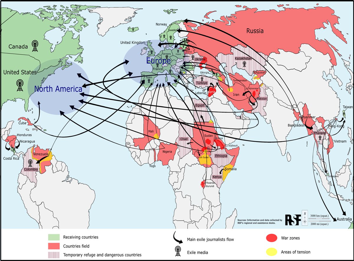 ⚡️Threatened and persecuted, every year hundreds of journalists are forced to leave their country.  For the first time, #RSF is publishing a map showing the flow of forced exiles. 
#WorldRefugeeDay #Refugees  #JournalismIsNotACrime 
👉rsf.org/en/exile-journ…