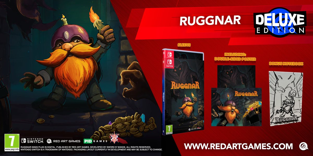 It's been one year since I came out of the mine!
And to celebrate this occasion, <a href="/PID_Games/">PID Games</a> and I teamed up with @REDARTGAMES to bring Ruggnar to physical life on Nintendo Switch!

The Deluxe Edition comes with a poster and a notebook!

Pre-order on : redartgames.com