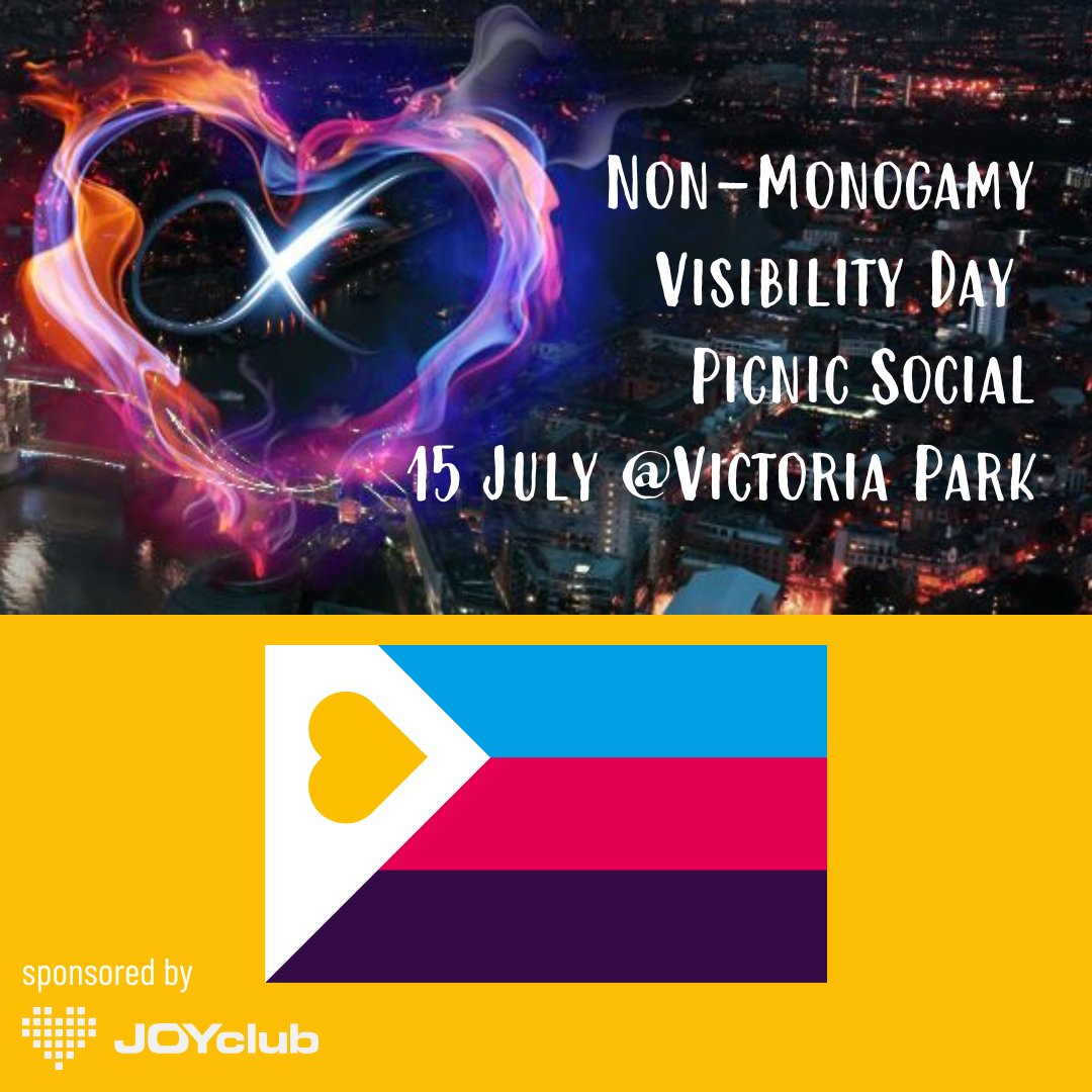 openrelating's tweet photo. Join the community in Victoria Park, London on Saturday 15th July 3-8pm to mark #NonMonogamyVisibilityDay #LondonPolyamory #OpenRelating #NonMonogamy #London 
Free event with drinks, games, raffle prizes and resources. 
https://t.co/cwfHOhSS9I
Sponsored by @JOYclub_UK https://t.co/F9OqpP0gCZ