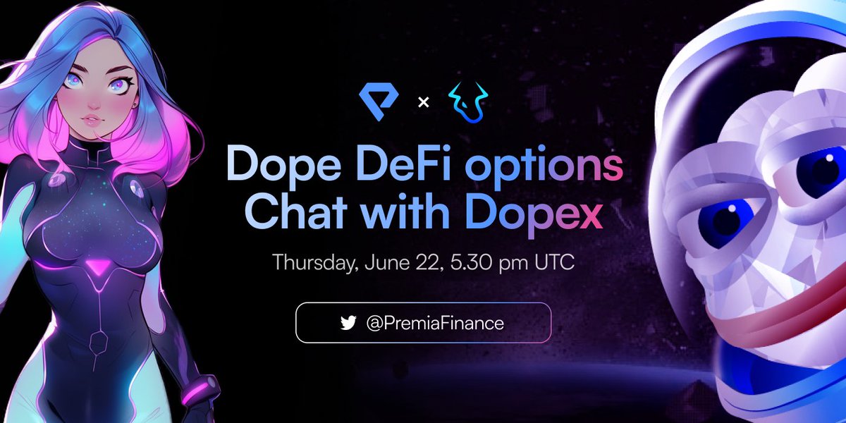 KyanExchange's tweet image. 🚀 Dope DeFi Options Chat with @dopex_io 🚀

Next up on our talks with the top options protocols this week - the Dopex team 🐸

Sharing news and insights, discussing onboarding to options and growing DeFi communities

🔔 Thu, June 22, 5.30pm UTC
📲