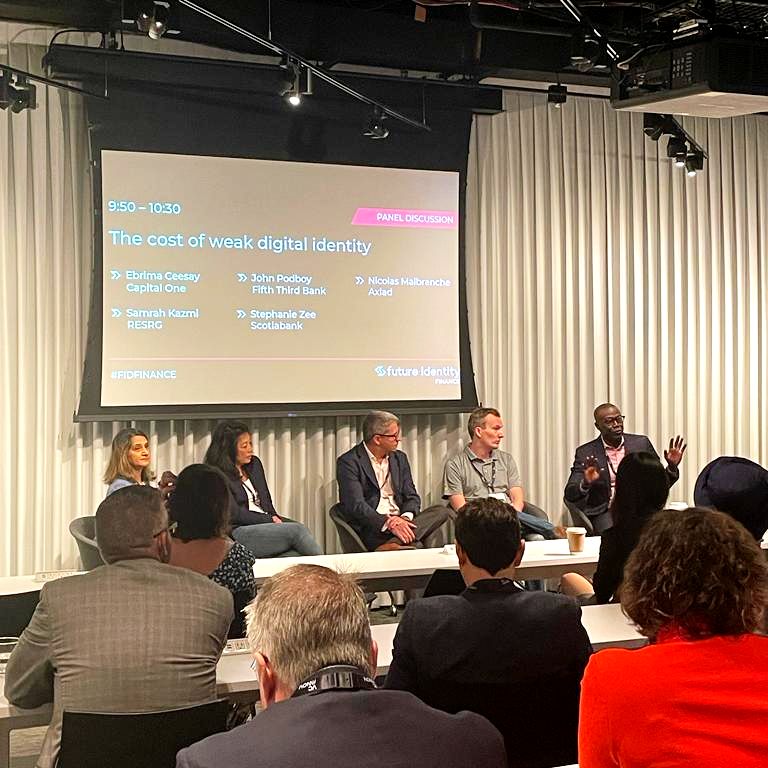 TheFutureofID's tweet photo. 🔥Continuing with HOT topics on our Future Identity Finance Stage!🔥

Panel - The cost of weak digital identity featuring speakers from @AxiadIDS, @scotiabank, @CapitalOne, @FifthThird and @resrg_inc 

#FIDFinance https://t.co/OvXGzPb7rq