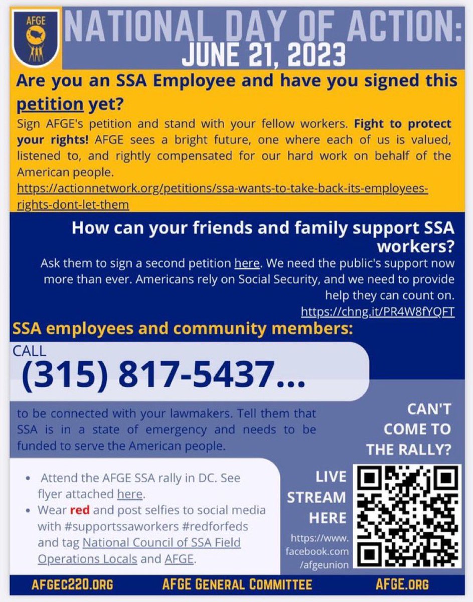 AFGE_Council220's tweet photo. We need your help! Join AFGE with President @AFGEPrezKelley , key lawmakers, and SSA General Committee Leadership and dynamic coalitions as we stand with SSA Workers to fight for the protection of SSA employee rights! #supportssaworkers #afge https://t.co/sVQ3LCNQkI